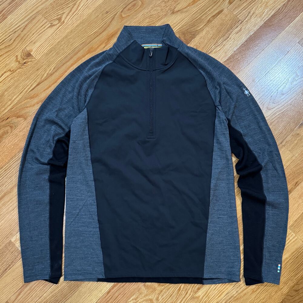 Smartwool Merino Wool 1/4 Zip Pullover Mens Medium Black Gray Athletic Gorpcore